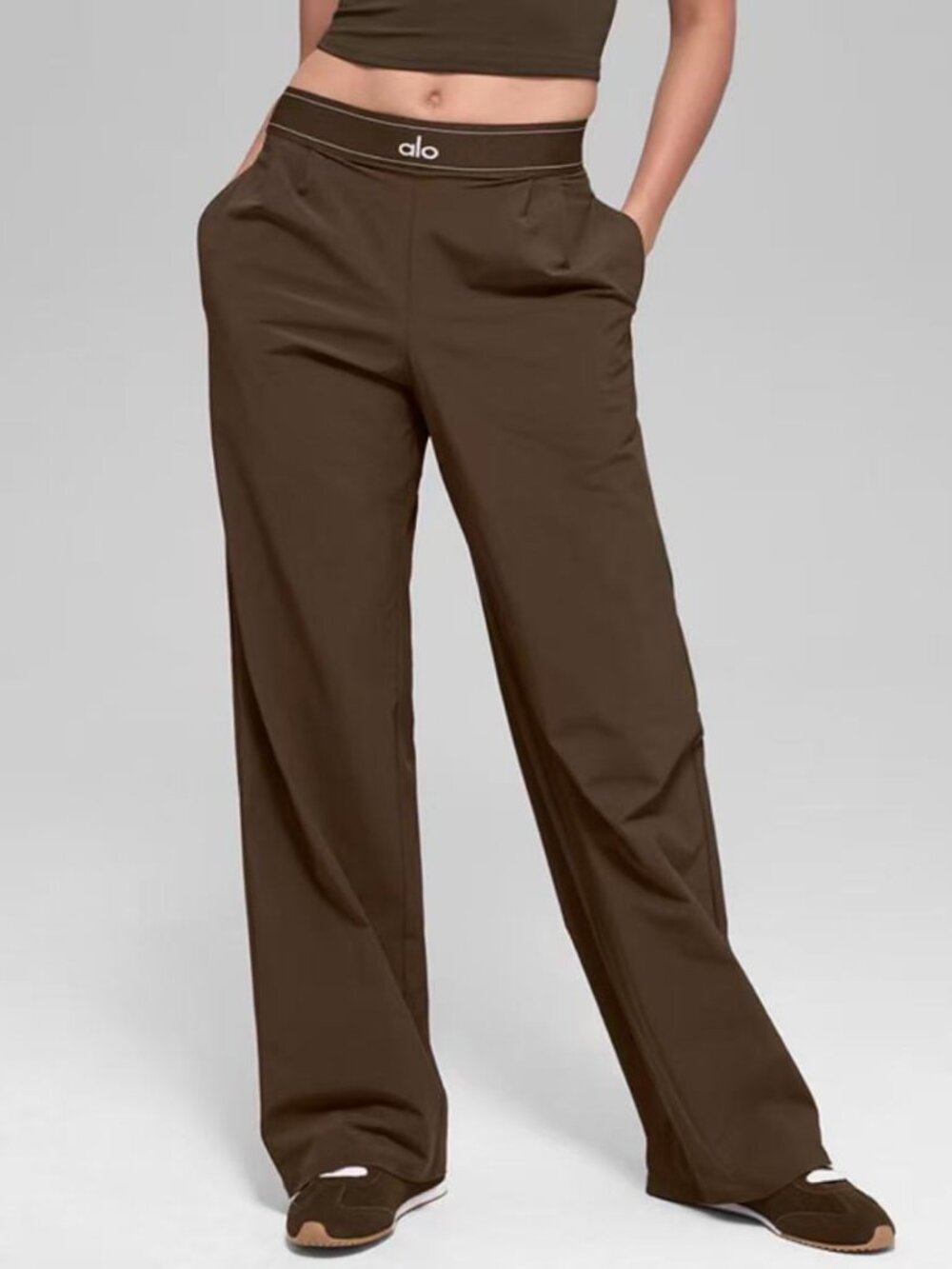 🍃ALO Yoga Suit Up Trouser Regular Espresso Brown 😉NWT Brown Wide Leg Pants - Picture 2 of 8